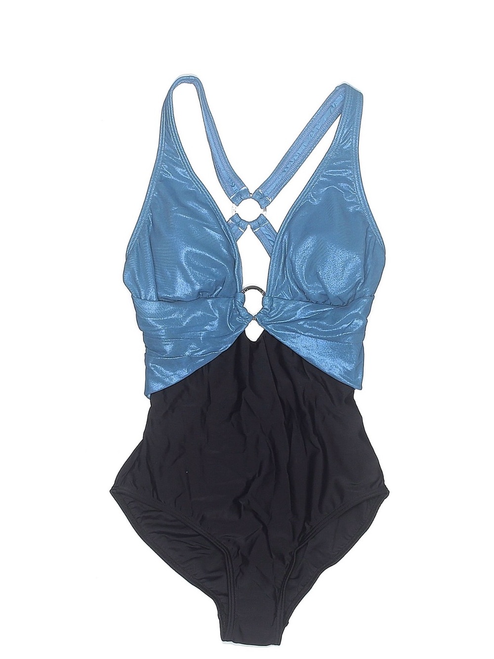 VENUS Black and Light Blue One-Piece Swimsuit with Ring Back Detail